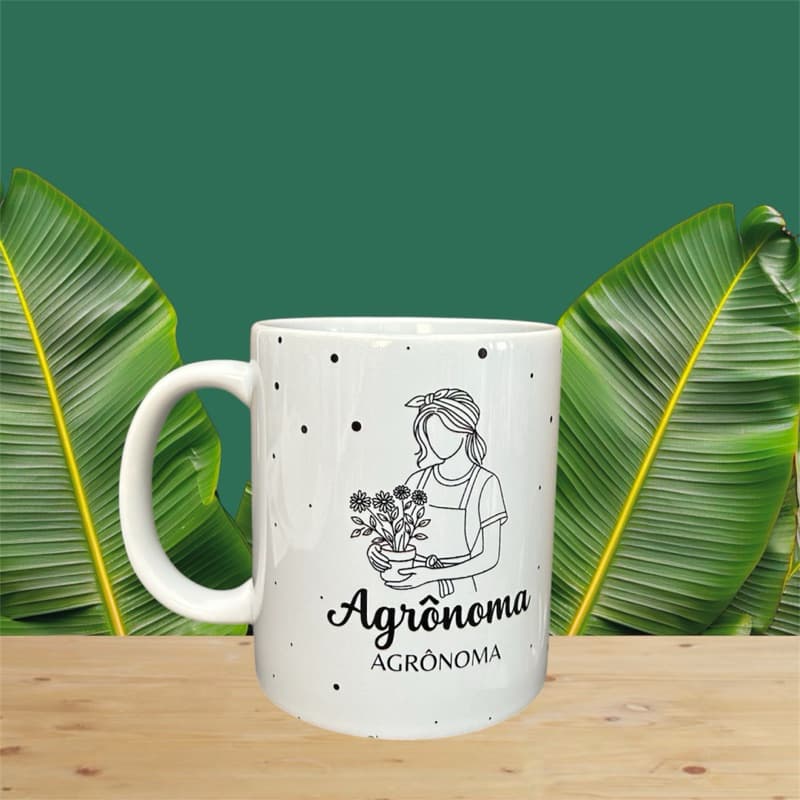 Caneca xícara personalizada em porcelana 325 ml profissão agronomia