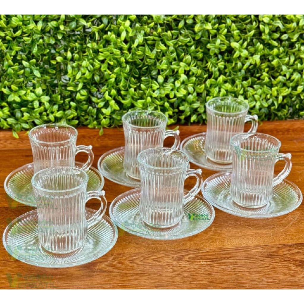Jogo De Xícaras E Pires Em Vidro 12peças Para Chá Café 150Ml