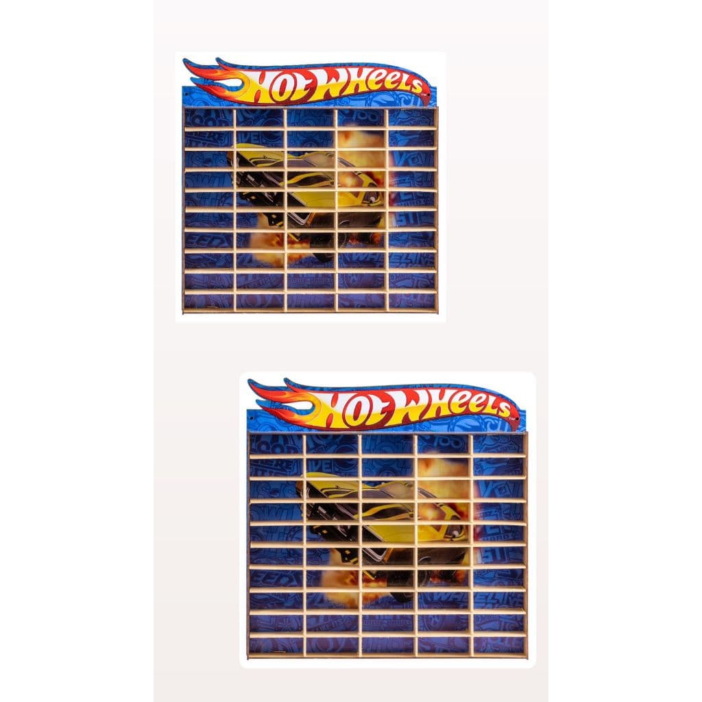 Estante Carrinhos Hot Wheels kit 2 unid Azul Adesivado Porta 50 Carrinhos Colecionáveis Mdf