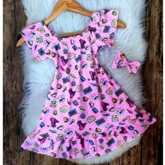 Vestido Estampado Infantil + Adereço 3 a 6 anos Atacado