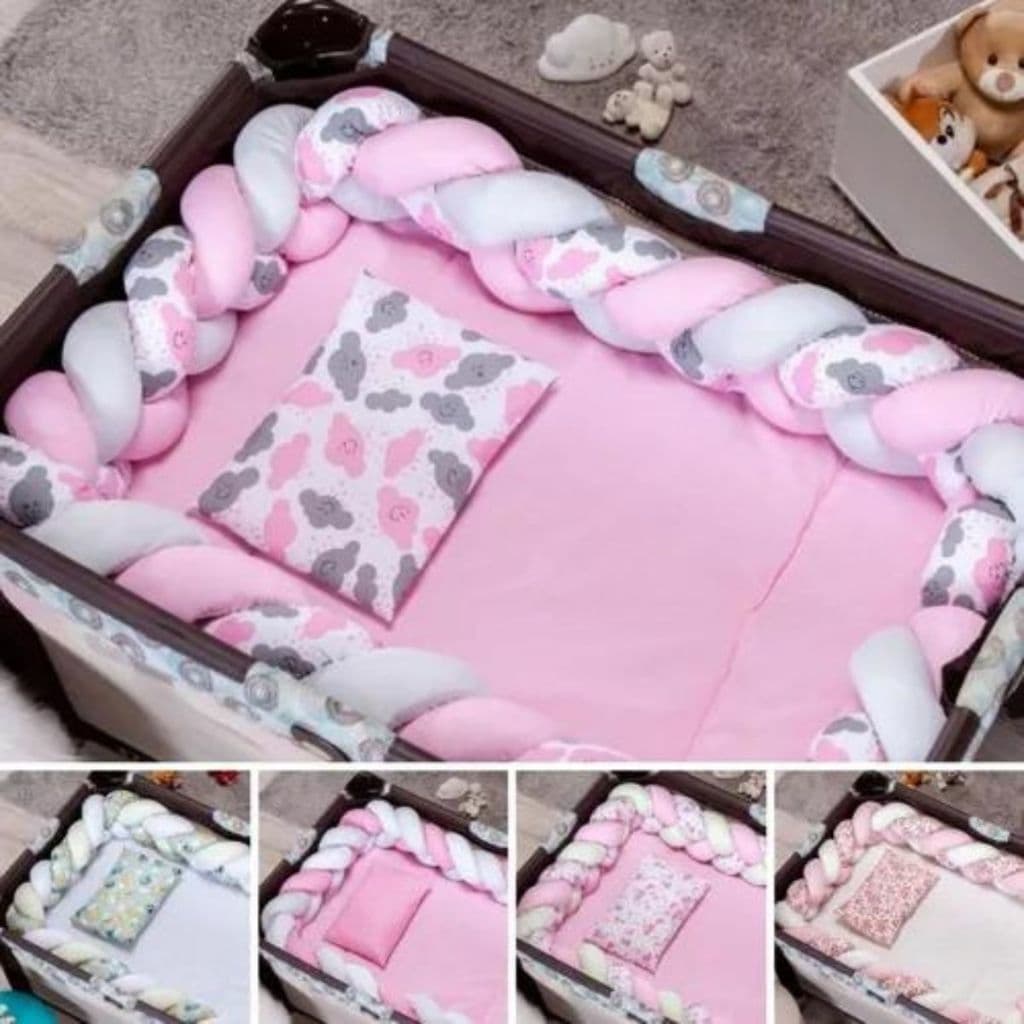 Kit Berço Desmontável Chiqueirinho Com Trança Menina 5 Peças