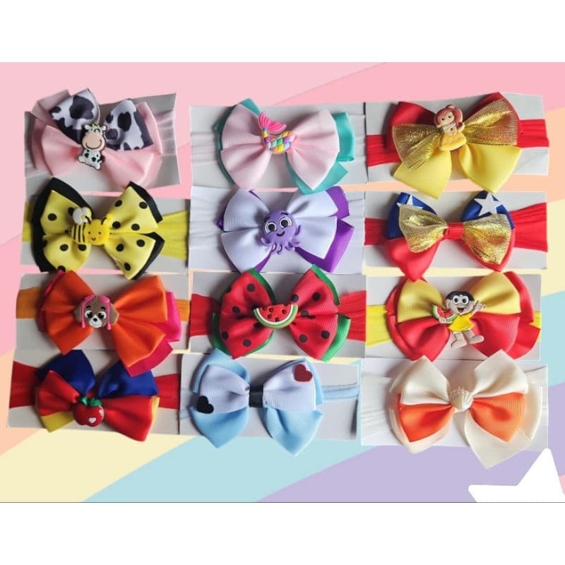 Faixa De Cabelo Para Bebê Com Aplique Laço para Bebe Faixa de Seda Vários temas Princesas, Laço com aplique