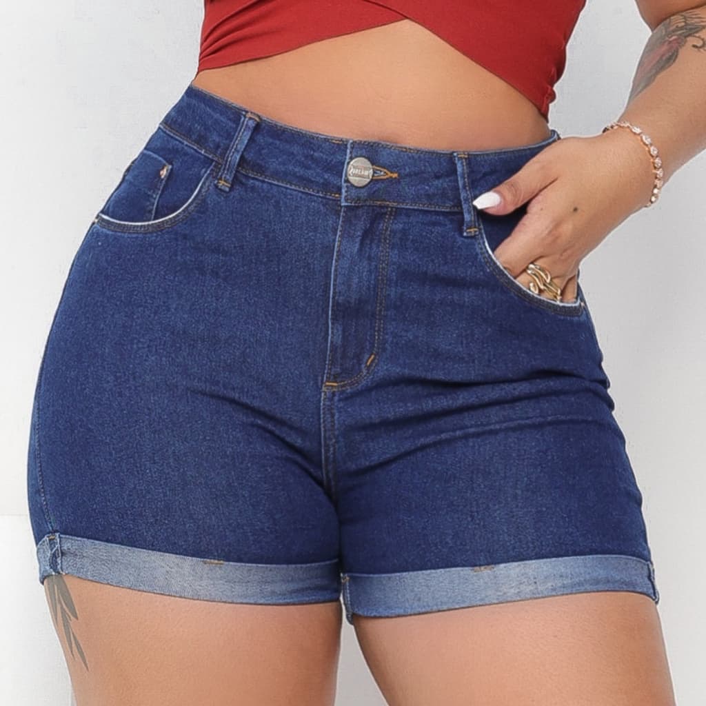 Short Jeans Feminino Cintura Alta Escuro