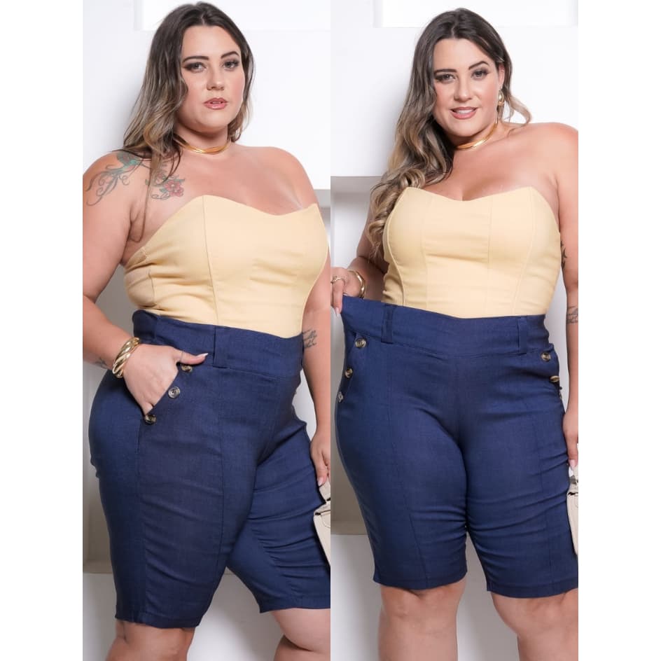 Bermuda Feminino Social Plus Size  Bengaline 40 - 52 Com 6 Botões