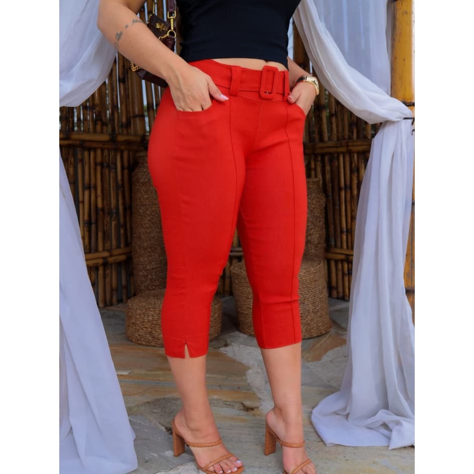 Calça Capri Feminino Plus Size Bengaline Fivela Forrado 40 - 52