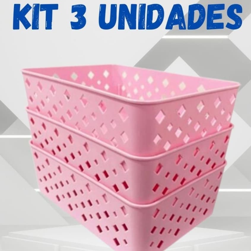 Kit 3 Cestos Organizadores Caixa Organizadora Colorido 16x13 Multiuso