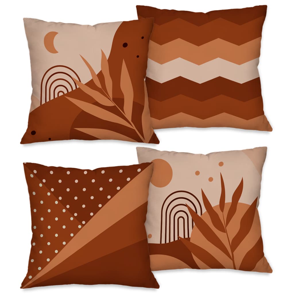 KIT COM 04 CAPAS PARA ALMOFADA DECORAÇÃO 45X45 FOLHAS TERRA COTA