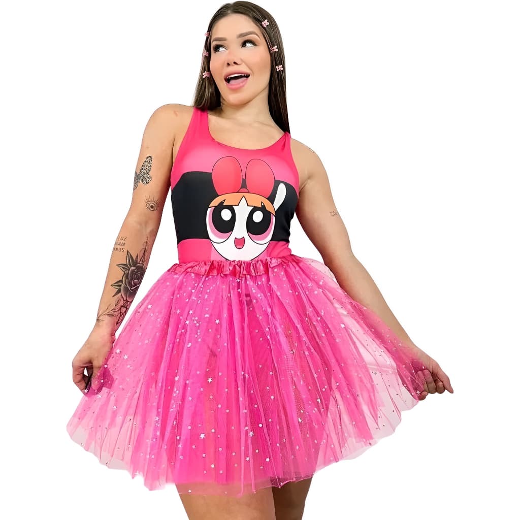 Fantasia Conjunto Meninas Super Poderosas Body E Saia Tule