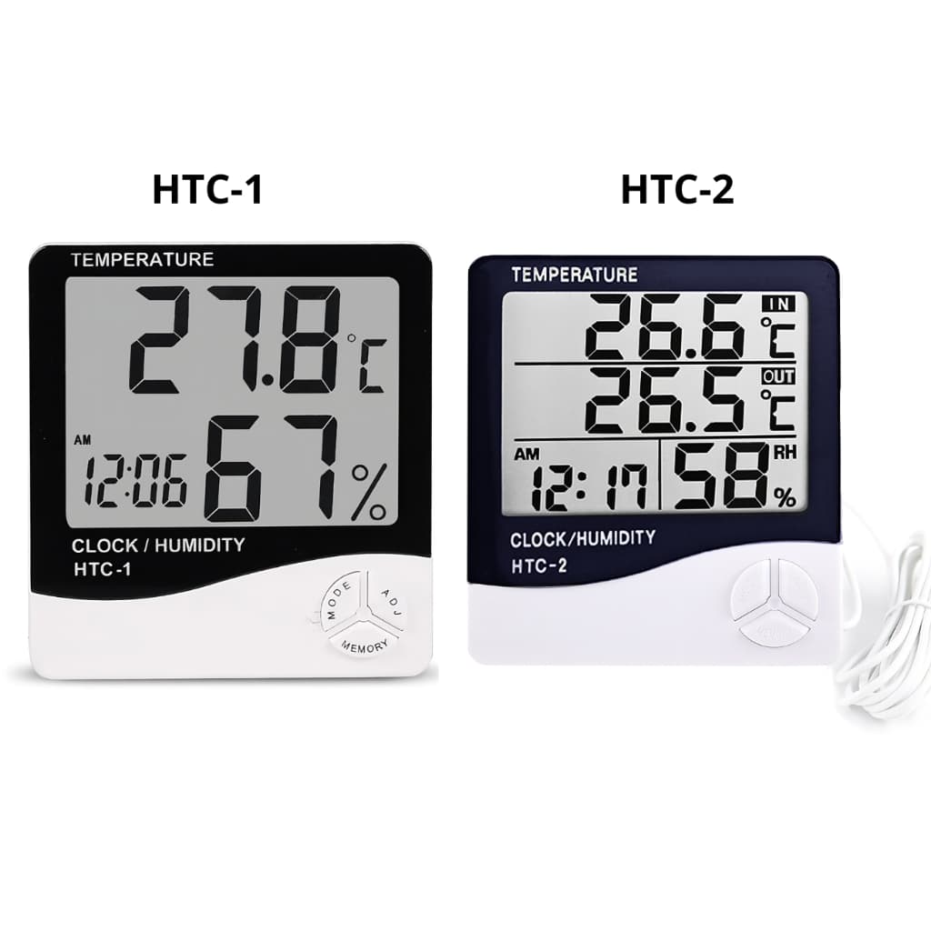 Medidor Termohigrômetro Digital LCD Termômetro Relógio Umidade Com sonda Termo Higrometro Alarme Calendario HTC-1 HTC-2