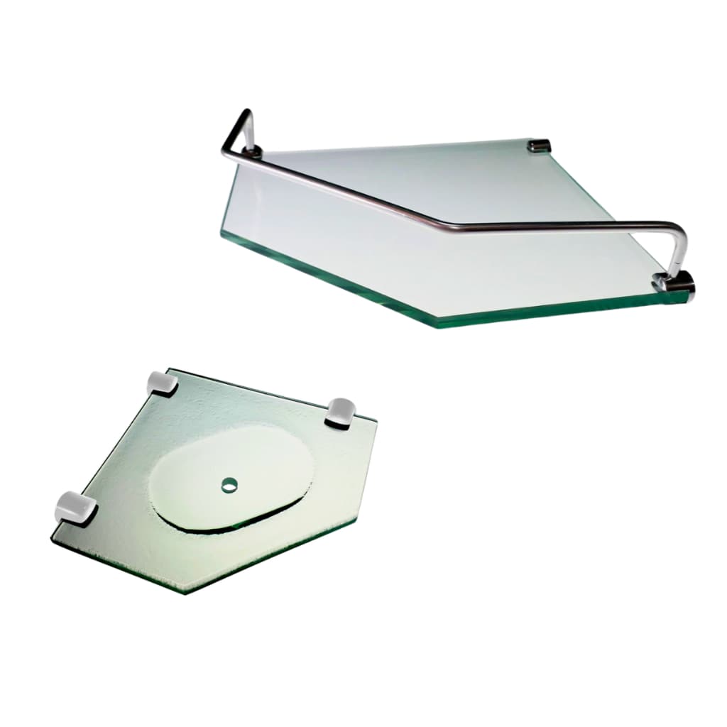 KIT Porta Shampo Chanfrada de Vidro Com Grade 25x25cm + Porta Sabonete de Vidro 15x15cm