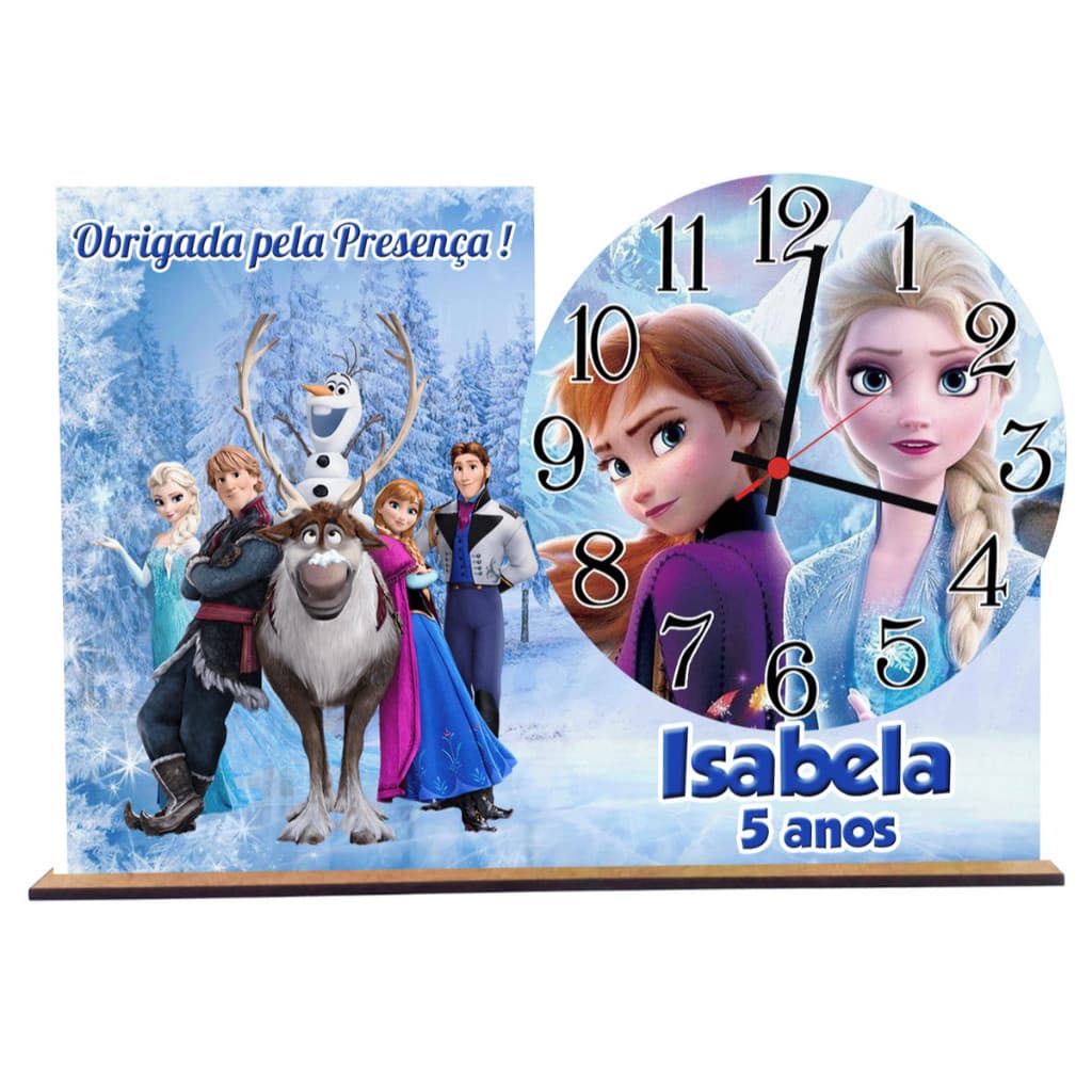 Relogio de mesa decoração Frozen lembrancinha com 5 unidades