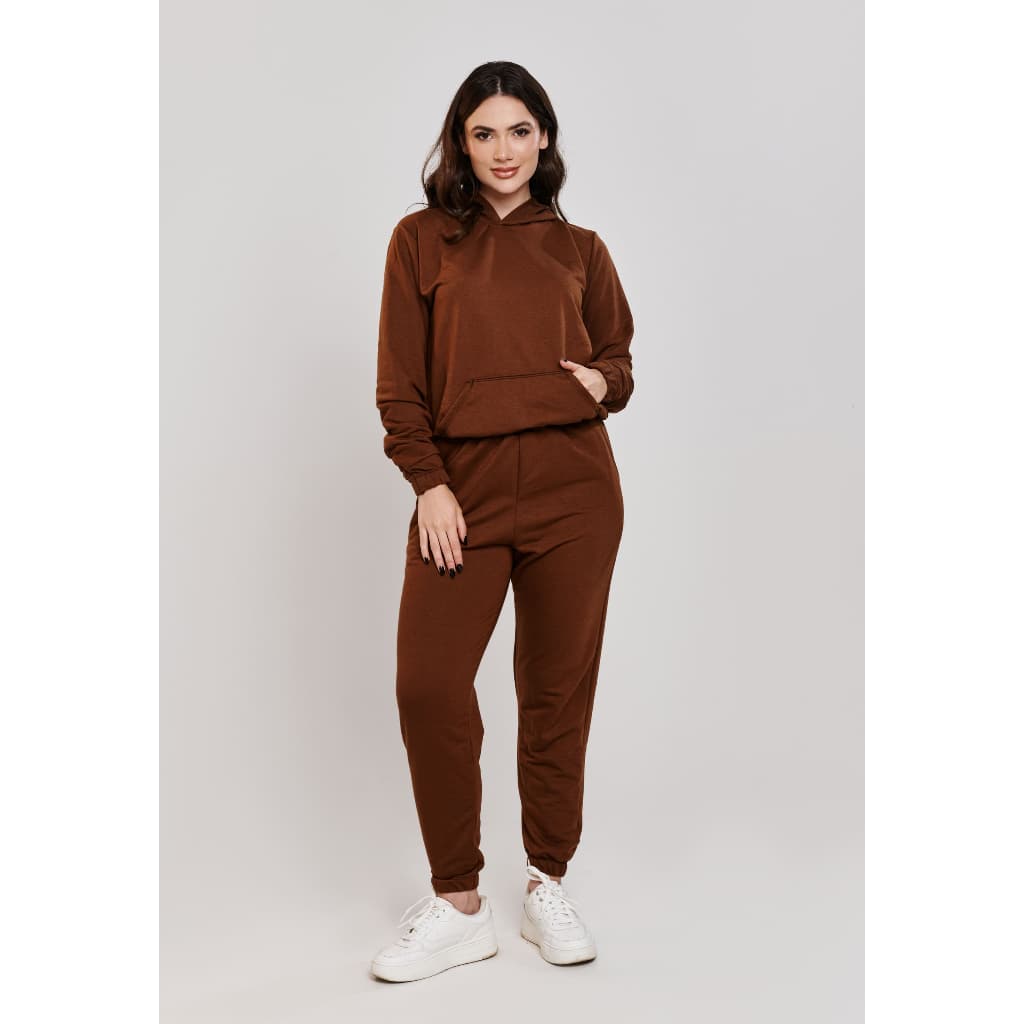 Conjunto de Moletom Feminino Casaco Canguru Calça Jogger Outono Inverno