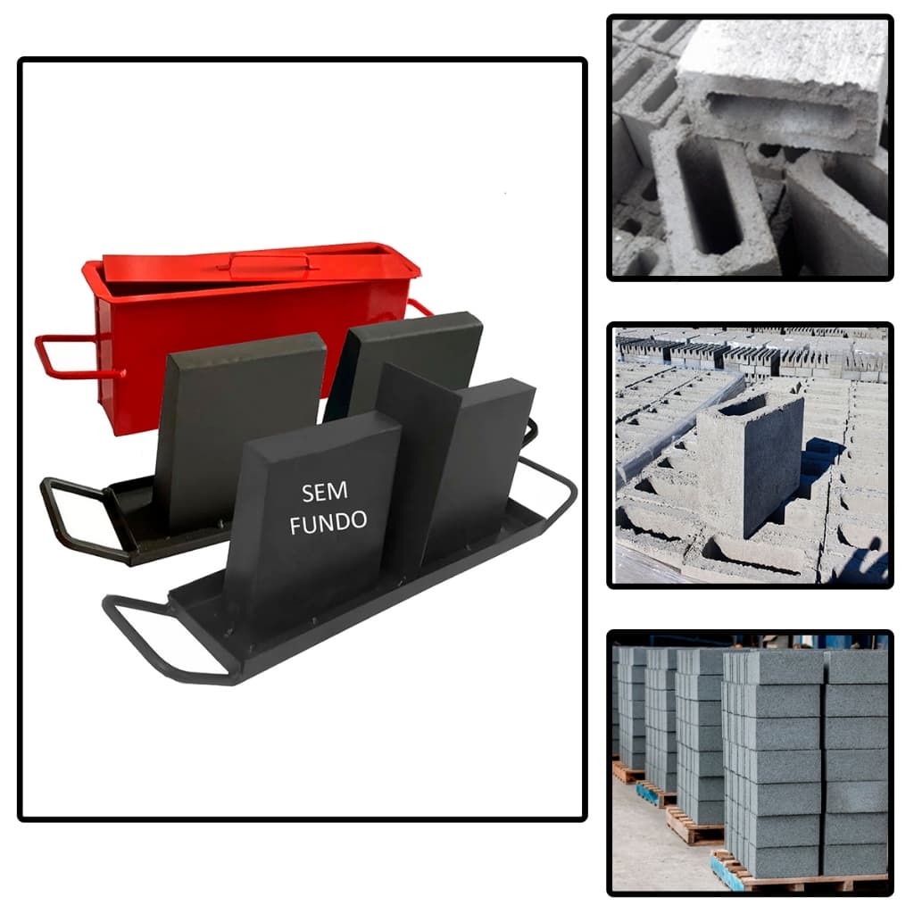 Kit Formas Bloco e Meio bloco 09 vedação SEM FUNDO Concreto Cimento Feito em aço carbono