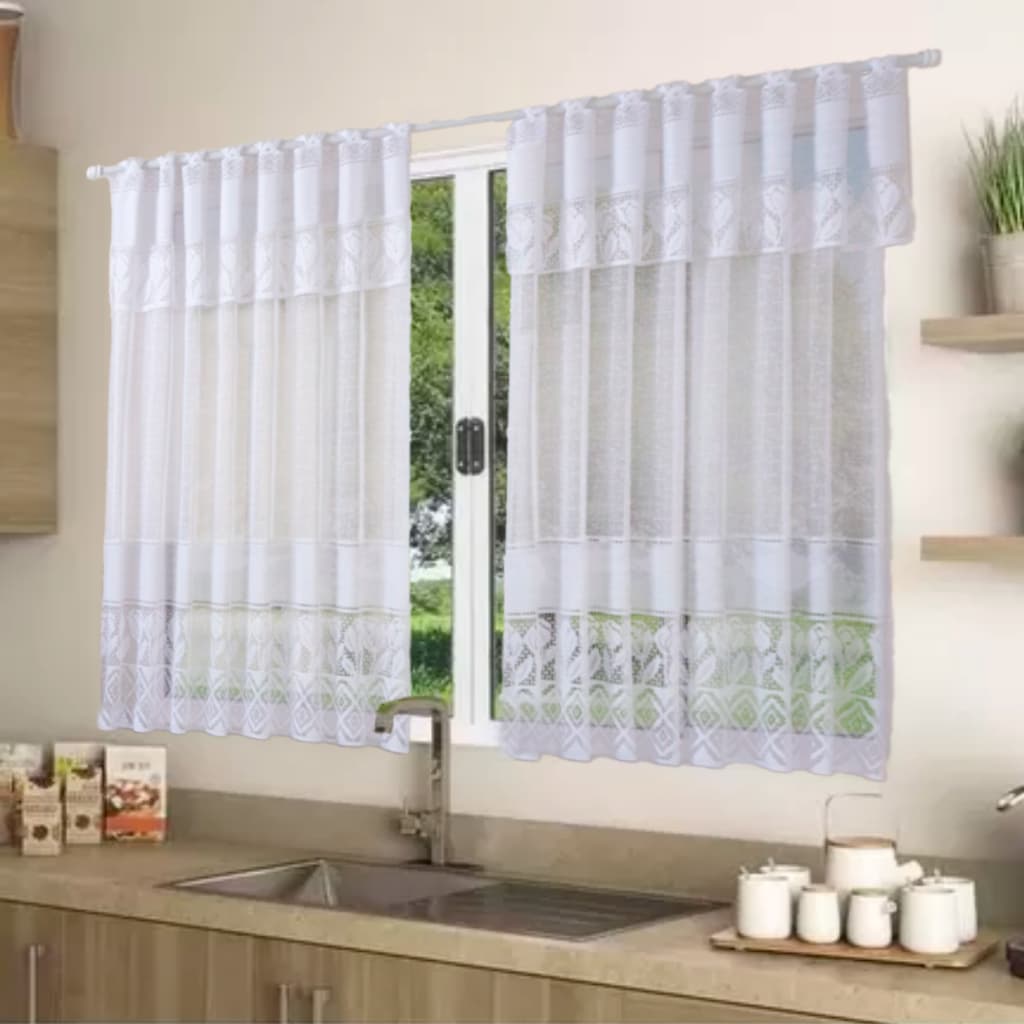 Cortina De Janela 1,30 X 2,60 Cortina Renda Para Quarto Sala e Cozinha Decoração Tulipa - 2 Folhas