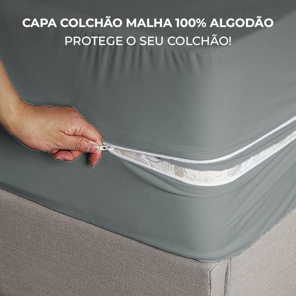 Capa Para Colchão Casal Queen Solteiro Malha 100% Algodão Com Zíper