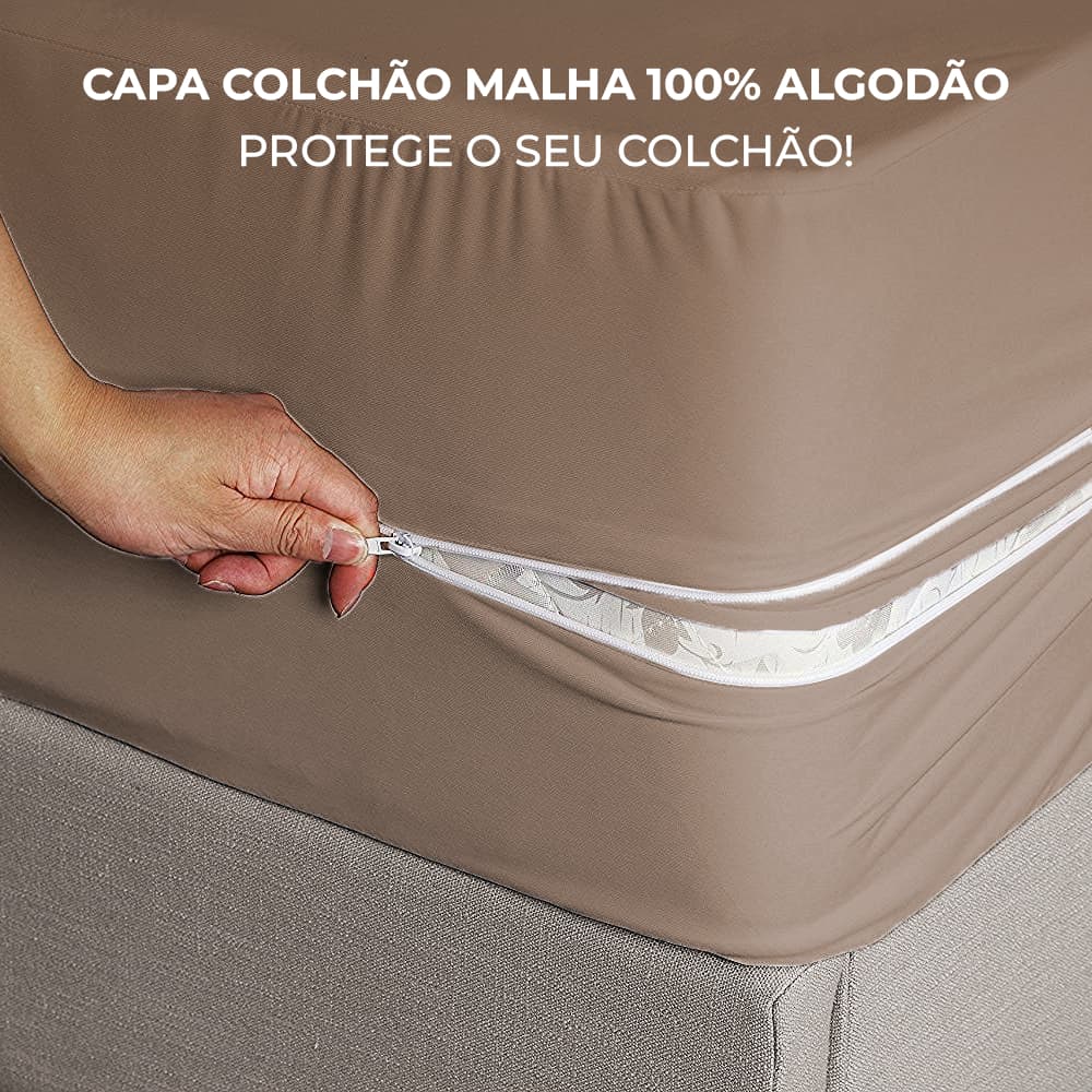 Capa Colchão Com Zíper 100% Algodão Malha Grossa Resistente