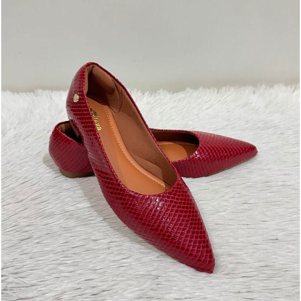Sapatilha Feminina Bico Alongada Escama Vermelho Confort
