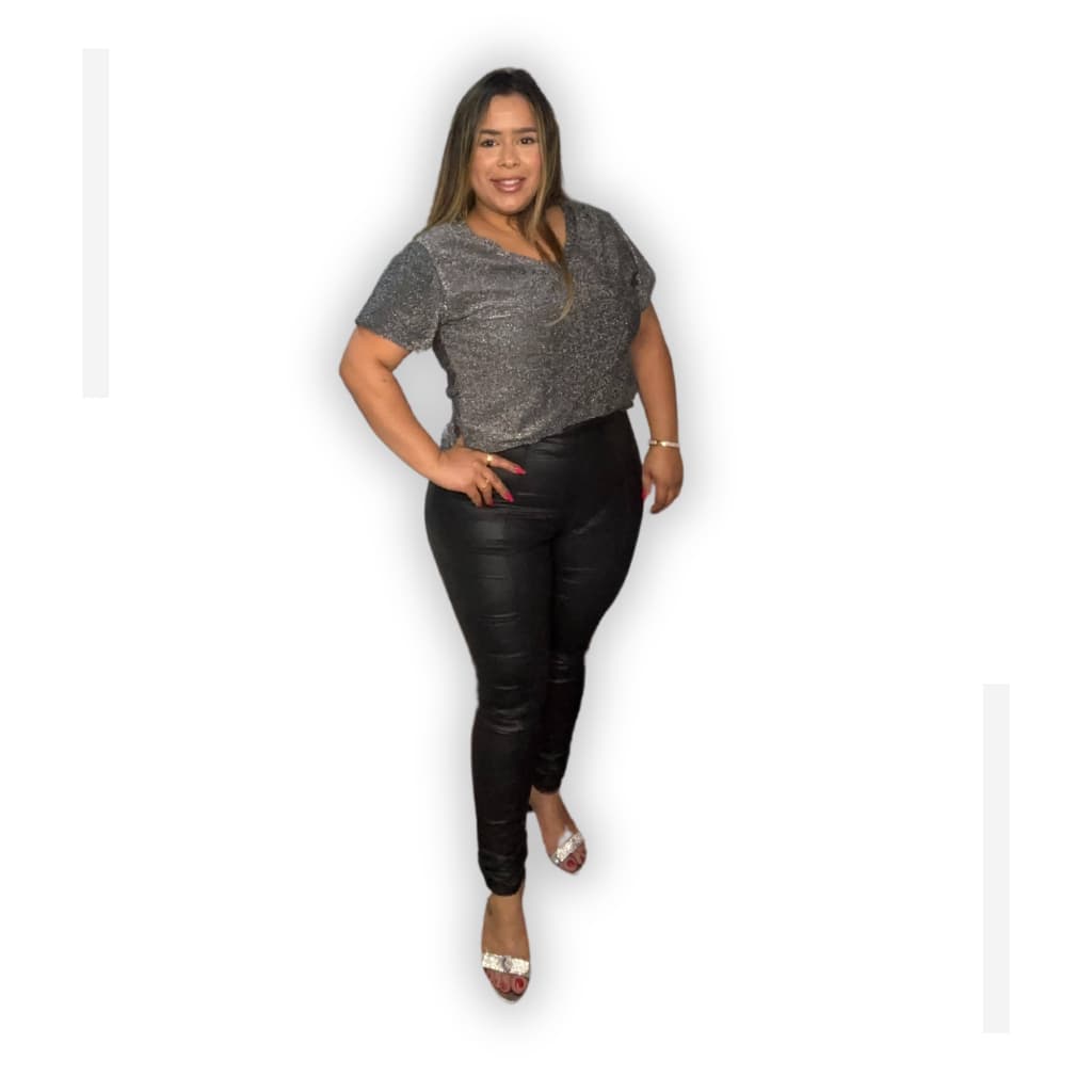Blusa Plus Size Lurex Brilho Gola V Elegante Noite Festa P M G GG Envio Imediato Com Elastano