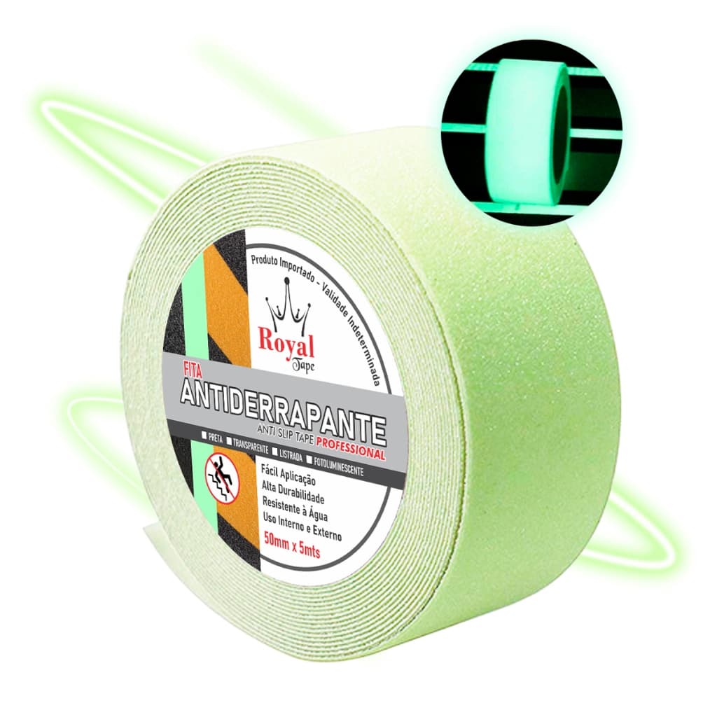 Fita Antiderrapante Fotoluminescente 5mt Brilha Escuro Faixa Lixa Neon Fluorescente Escada Rampa Pista Dança Festa