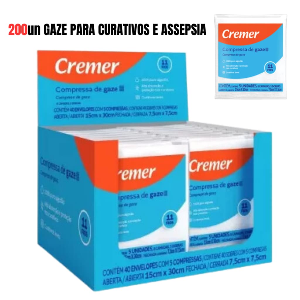 200un Compressa Gaze Cremer 11 Fios Kit Display Com 40 Pacotes De 5un