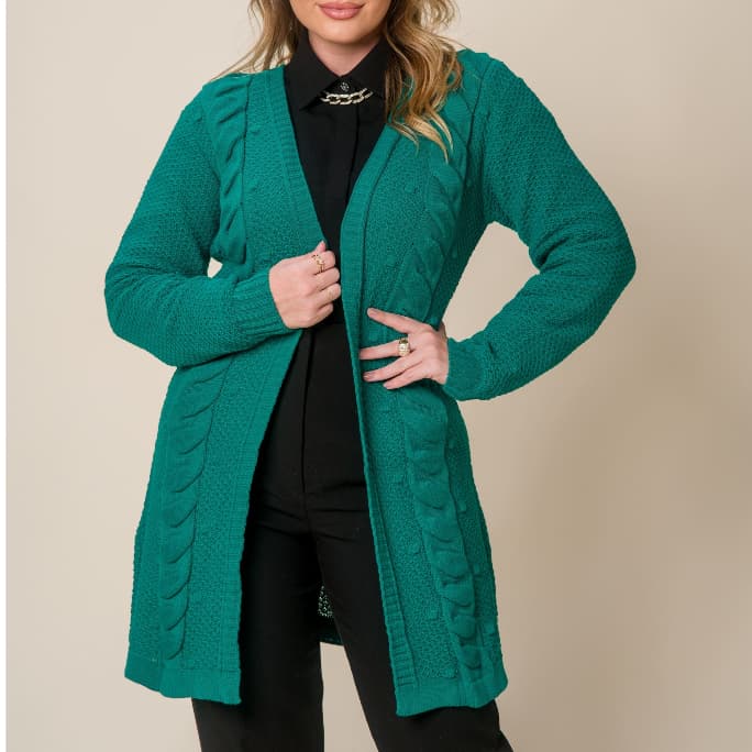 Casaco Sobretudo Tranças Feminino Manga Longa Kimono Frio Dia a Dia Tricot