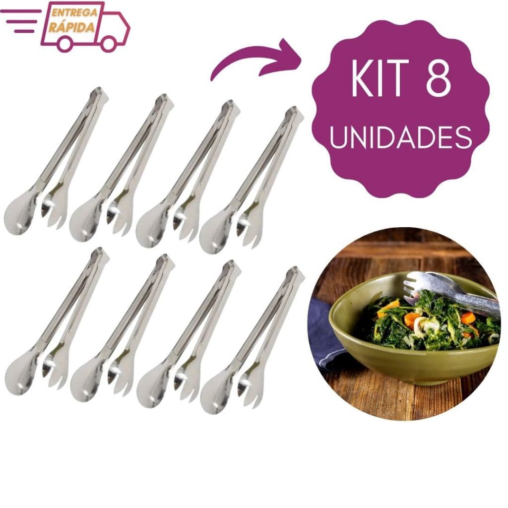 Kit 8 Pegador Salada Inox 20 cm Buffet Restaurante Cozinha