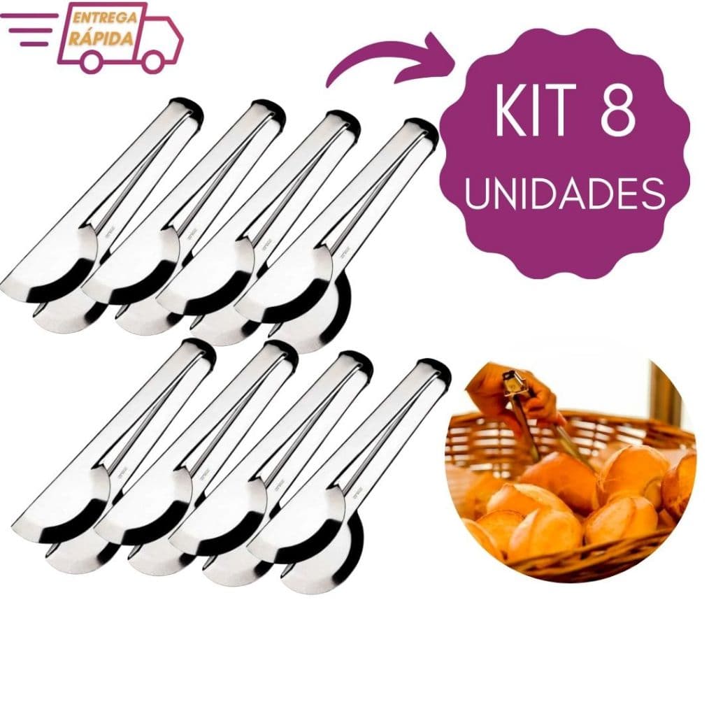 Kit 8 Pegador Universal Pães Inox 20 cm Padaria Buffet Restaurante Cozinha