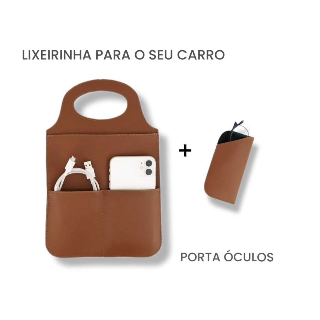 Kit Porta Lixeira Automotivo em Couro,Porta lixo para Carro/Porta celular/Porta oculos
