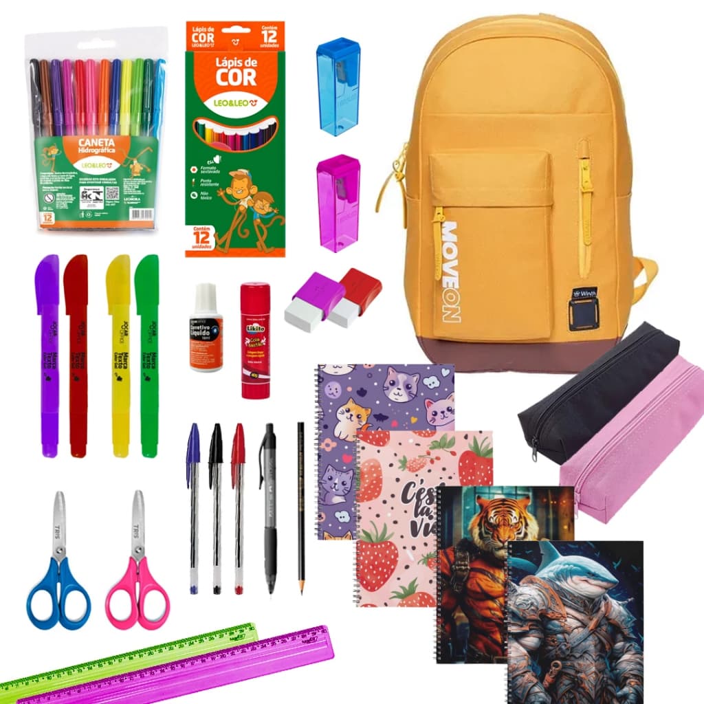 Kit Material Escolar Completo Ensino Medio Caderno Estojo
