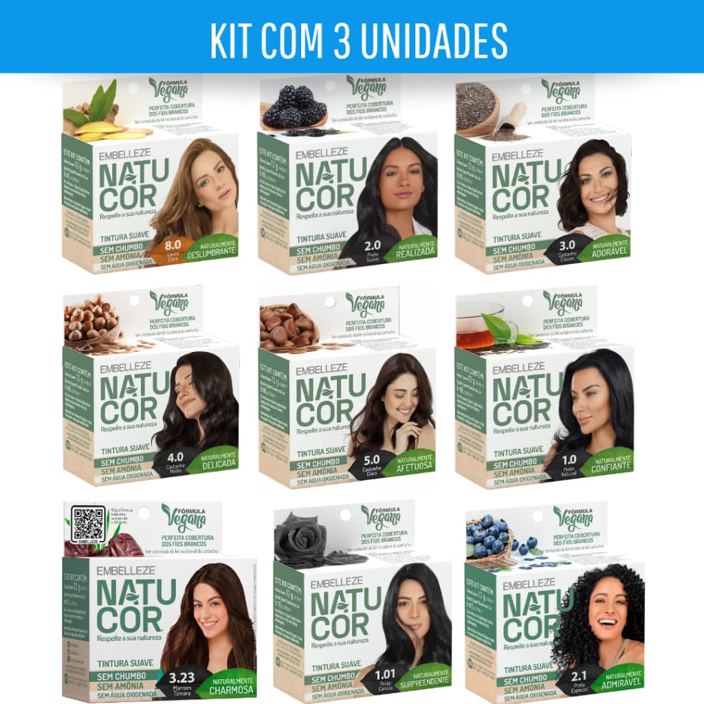 Kit 3 Unidades Tinta de Cabelo Natucor Film - Escolha sua Cor Preferida!