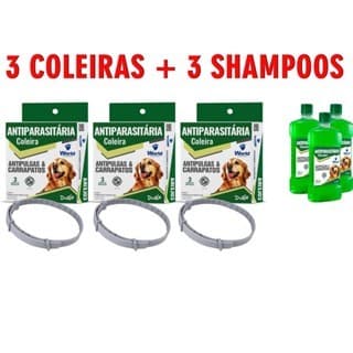 Kit 3 Coleiras Antiparasitária Dug's + 3 shampoos Antipulgas E Carrapatos Dug's - Para Cães