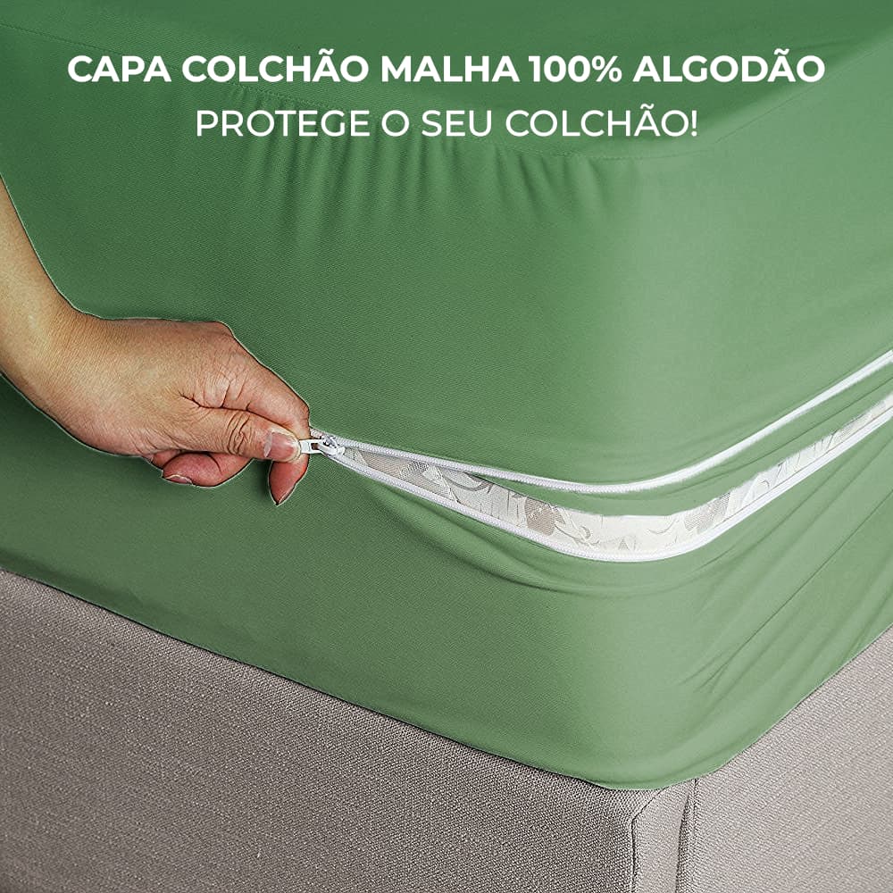 Capa Para Colchão 100% Algodão Solteiro Casal Queen Malha Grossa Com Zíper