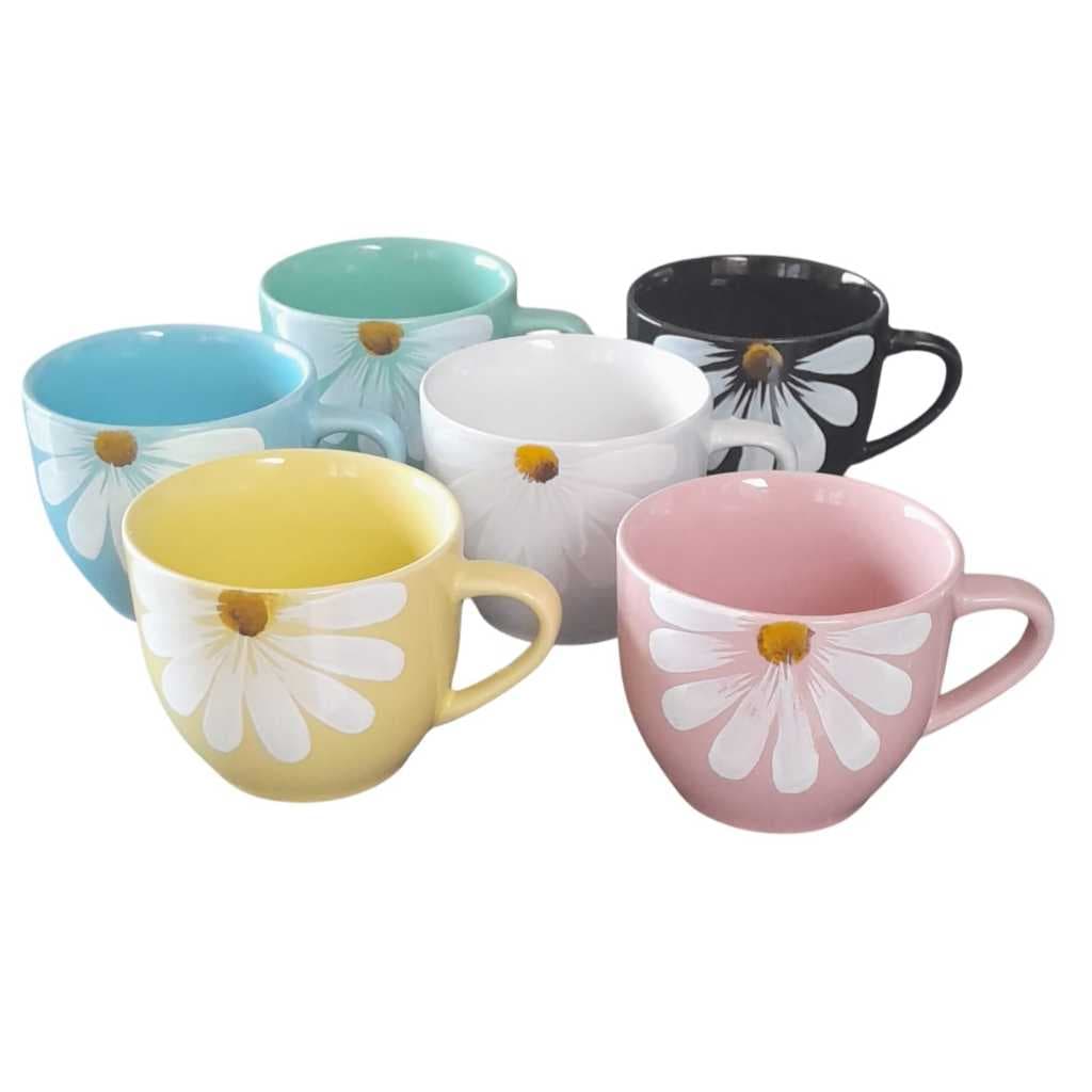 Jogo 6 Xicaras canecas Chicaras cojunto kit de Café Chá chocolate quente Porcelana 170 ml pintura margaridas feita a mão