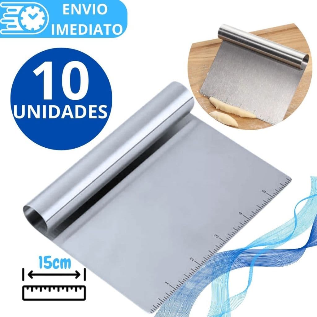 KIT 10 Espatula Raspadora Cabo Tubular 100% Aço Inox  Com Regua para Massas Chocolate Legumes Confeiteiro Alisador Bolo