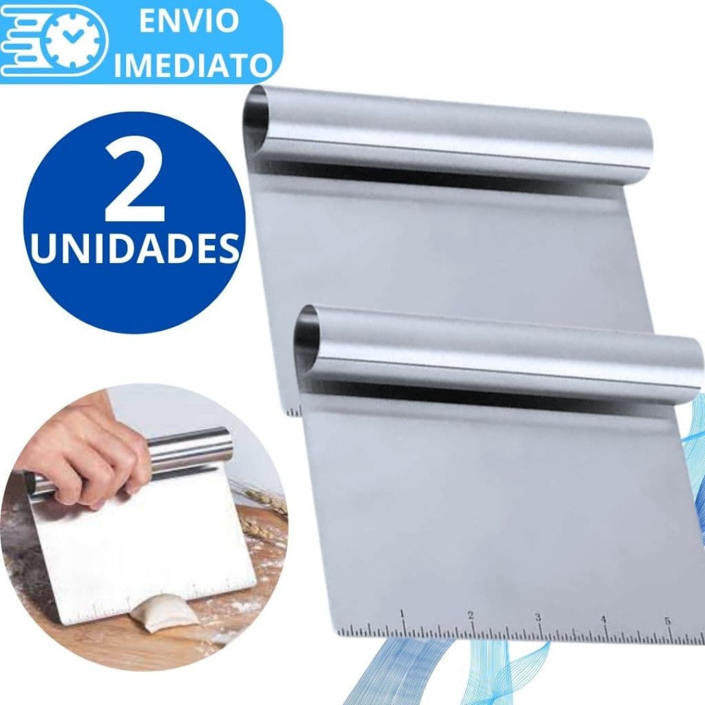 KIT 2 Espatula Raspadora Cabo Tubular Aço Inox 15cm  Com Regua para Massas Chocolate Legumes Confeiteiro Alisador Bolo