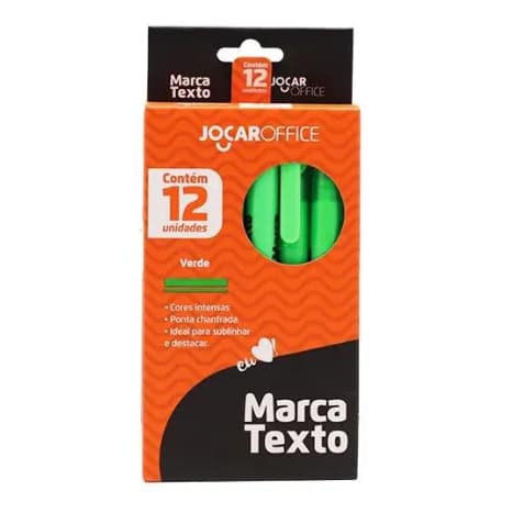 Pincel Marca Texto Verde Caixa 12 Unidades 96010 Jocar Office Escolar Escritório Destaque Kit
