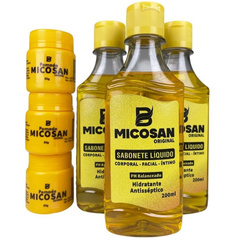 Kit Micosan Original com 3 Pomadas Micosan e 3 Sabonetes Líquido Baruc Cosméticos
