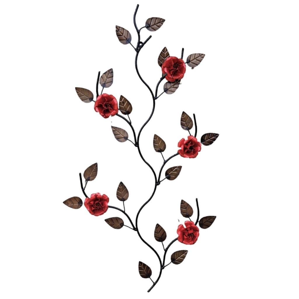 Arranjo De Parede Galho Com 5 Flores Em Ferro Decorativo