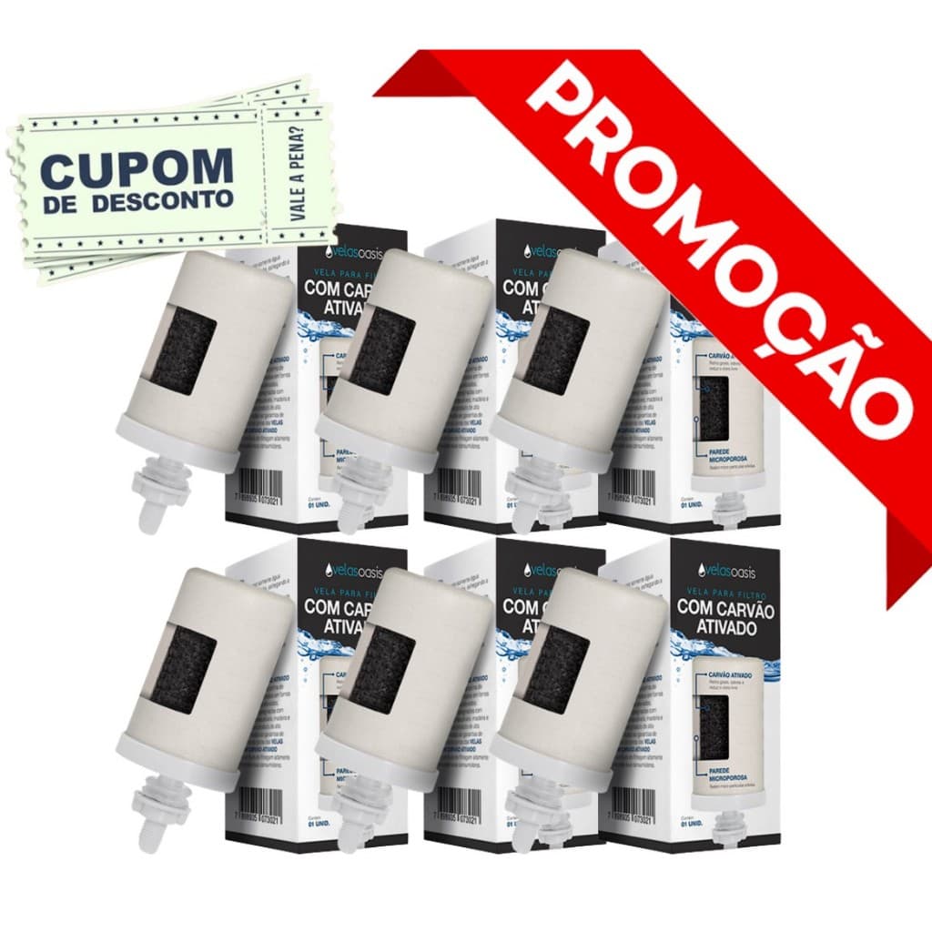 Kit 12 Velas Oasis Dupla Ação  Carvão Arivado Para Filtro De Barro - Atacado