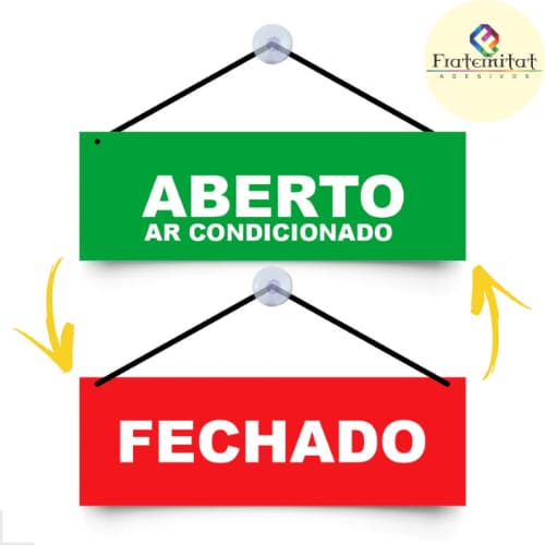 Placa Aberto/Fechado com Ar Condicionado – Ideal para Porta de Vidro