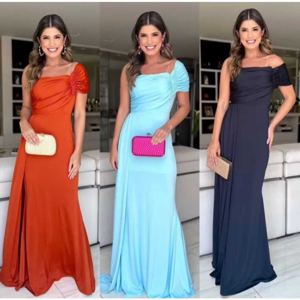Vestido uma manga só drapeada mula manca roupas femininas longo soltinho Social trapeado