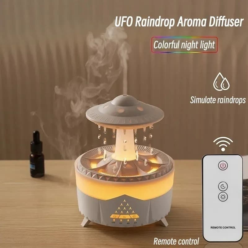 Umidificador De AR Nave Com Gotas de Chuva Alienígena Difusor Led 7 cores - SORTIDO