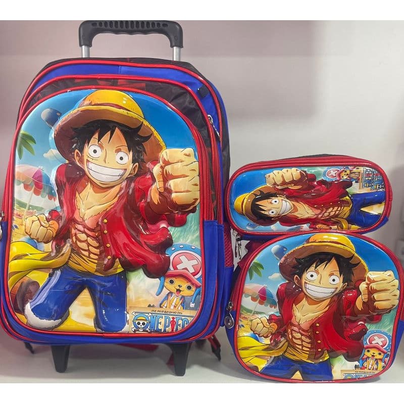 KIT MOCHILA ESCOLAR INFANTIL LUFFY ONE PIECE 3D COM RODINHAS/MOCHILA LANCHEIRA TÉRMICA ESTOJO/MOCHILA MENINO/ONE PEACE