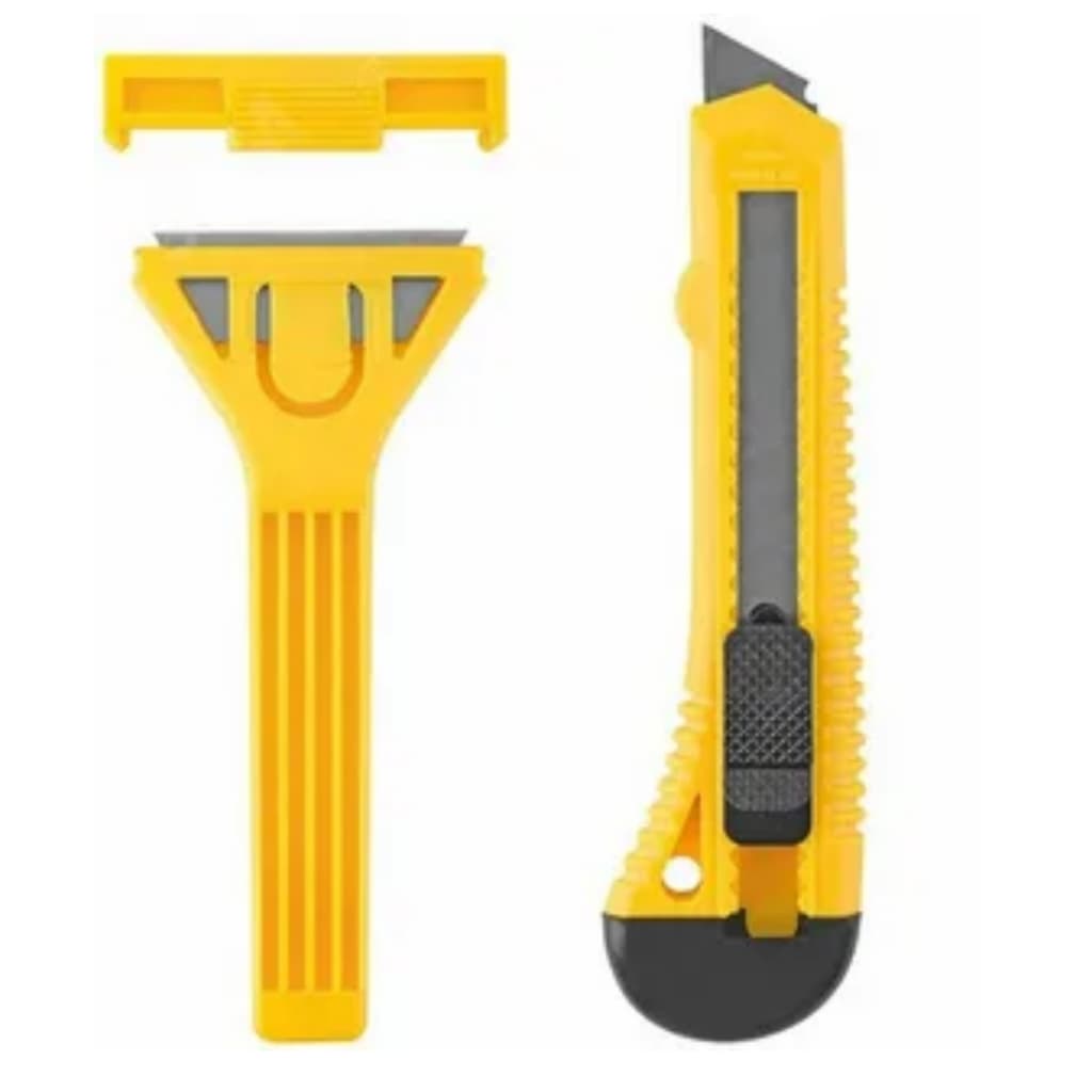 Kit Estilete + Raspador Tinta Azulejo Piso Corta Papelao Papel Inox Plástico Colorido