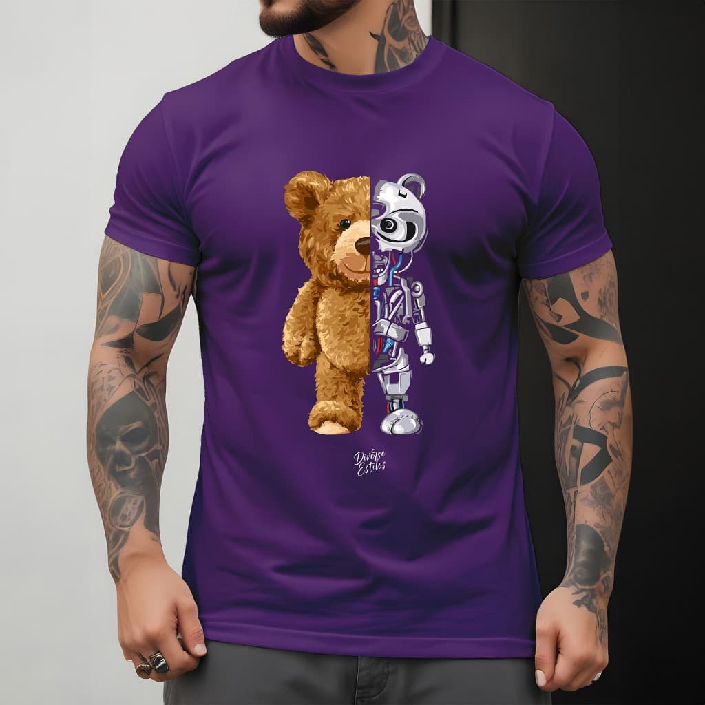 Camiseta Masculina Urso De Pelúcia Robô Cyborg T-shirt Robot Teddy
