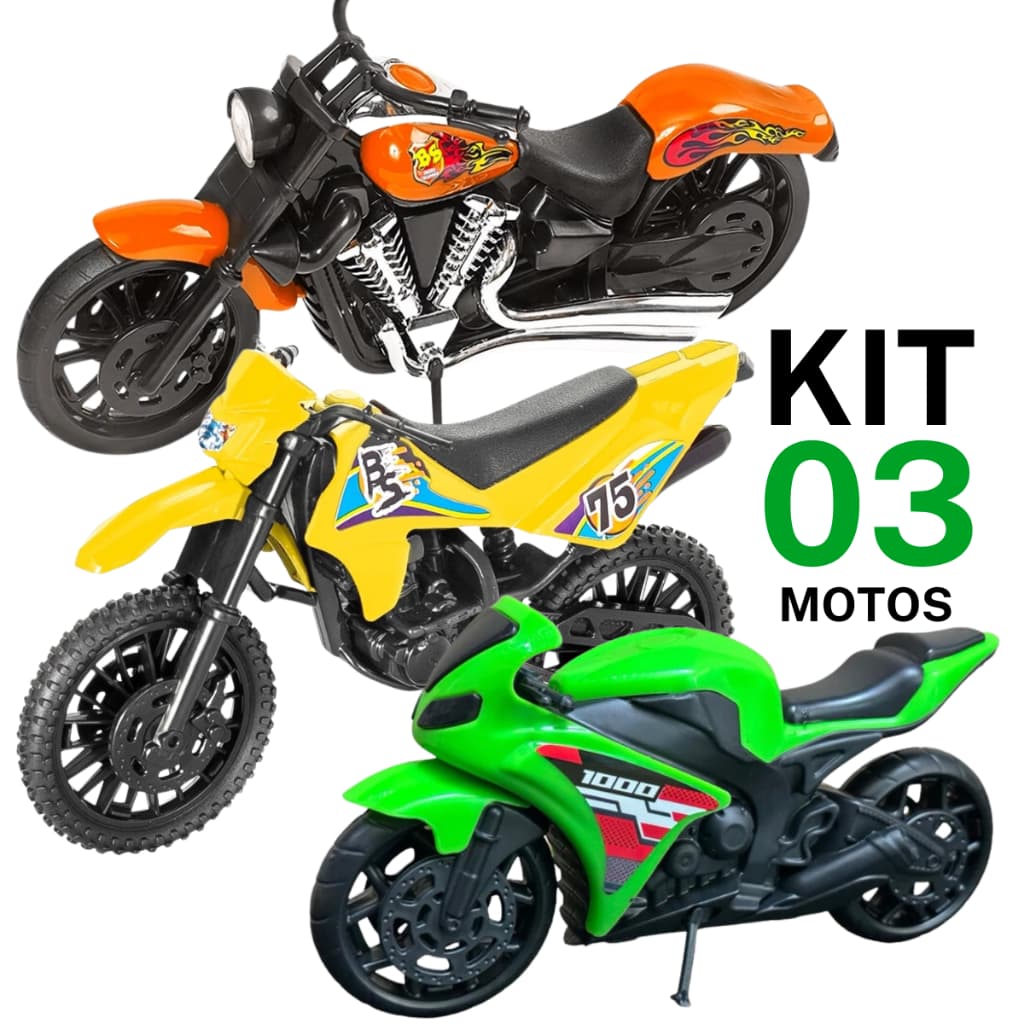 Kit 3 Motinhas Brinquedo Menino Moto Trilha Moto Corrida 1000 Moto Harley Chopper Barato Resistente