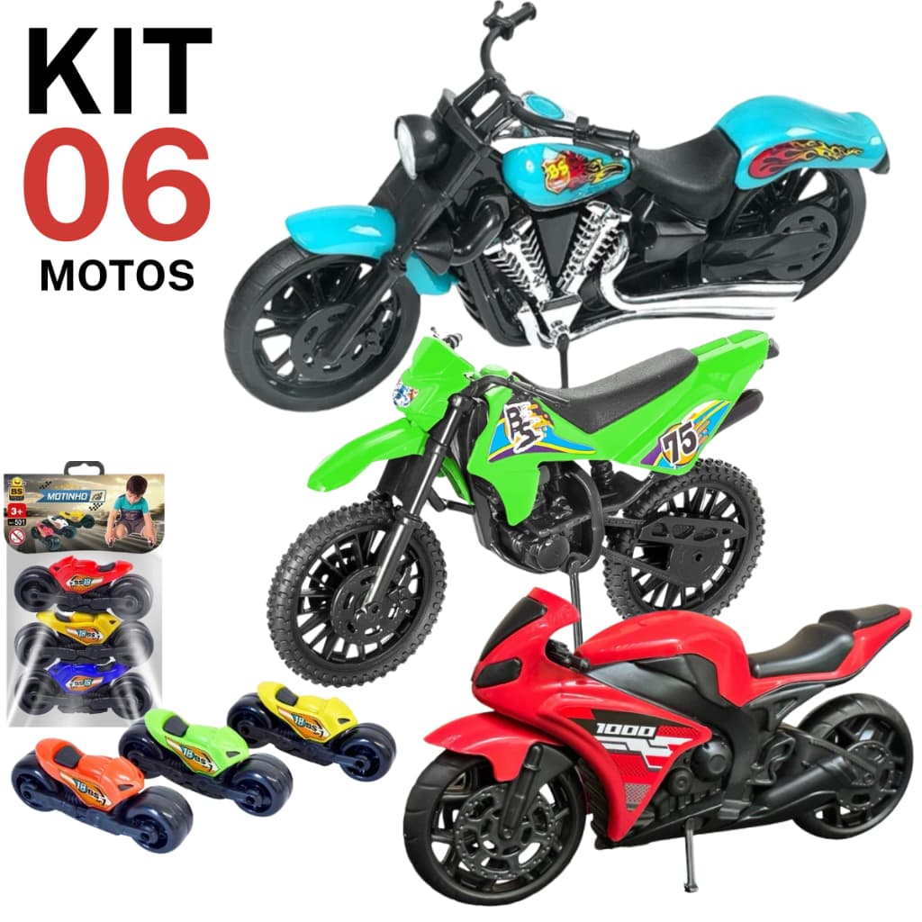 Kit 06 Motos de Brinquedo Infantil Motinhas Brinquedos Menino Atacado Barato Trilha 1000 Harley