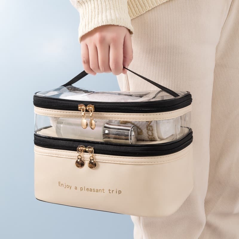 Bolsa Cosmético Duplo Grande Capacidade E Multifuncional Portátil Para Cuidados Com A Pele De Viagem