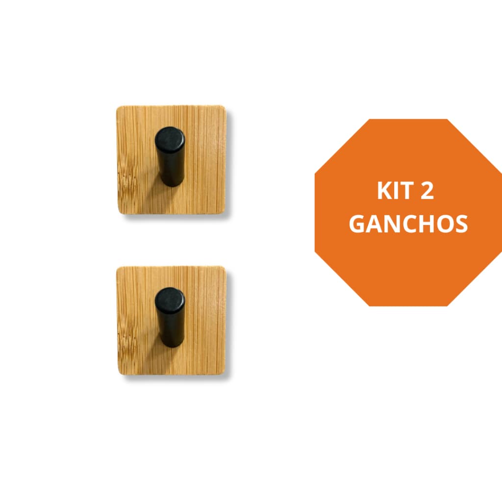 Kit 2 Ganchos de Parede Auto Adesivo Ferro e Bambu