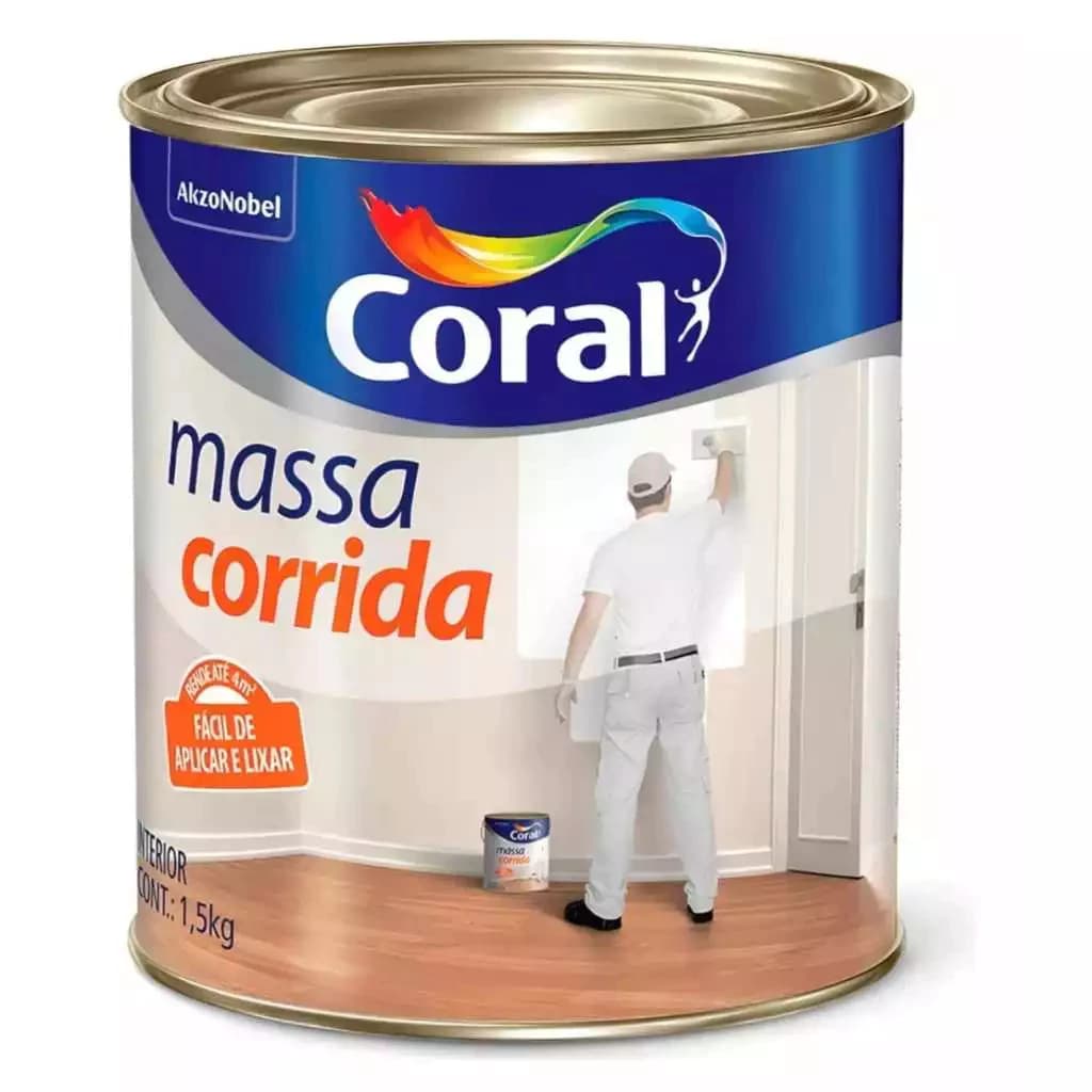 Massa Corrida PVA Coral 1,5Kg Branco Para Nivelamento De Paredes Teto Ótima Aderência Secagem Rápida